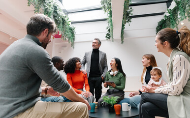 Diverse Group Engaging in a Creative Meeting with Lively Discussion