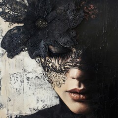 Mysterious Woman in Black Lace Mask