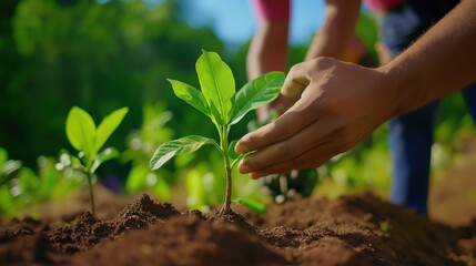 Volunteers Planting Trees in Deforested Area