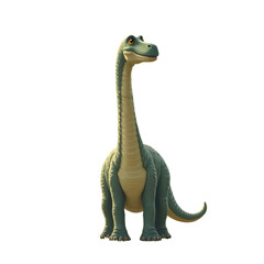 Cartoon Brontosaurus Dinosaur with Palm Trees and Sunset, transparent background