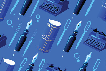 Create a vibrant vector pattern featuring retro-style school supplies like rulers, pencils, erasers, and notebooks in a playful, colorful design.