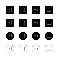 Fototapeta premium Minimalist icons, black and white, arrow symbols, shuffle icon, menu icon, user interface elements, simple geometric shapes, square buttons, circular buttons, rounded square buttons, clean design, vec