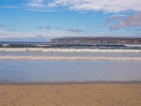 Beautiful scenery accross the bay at Castletown, Thurso, Highlands, Scotland, UK