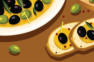 Vibrant Mediterranean still life sun-drenched olives, rustic pottery, and colorful textiles.  Capture the essence of a Greek or Italian summer.
