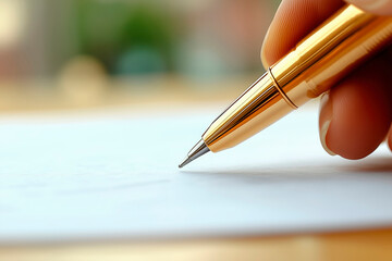 Writing a thoughtful message at a cozy workspace with a pen in hand