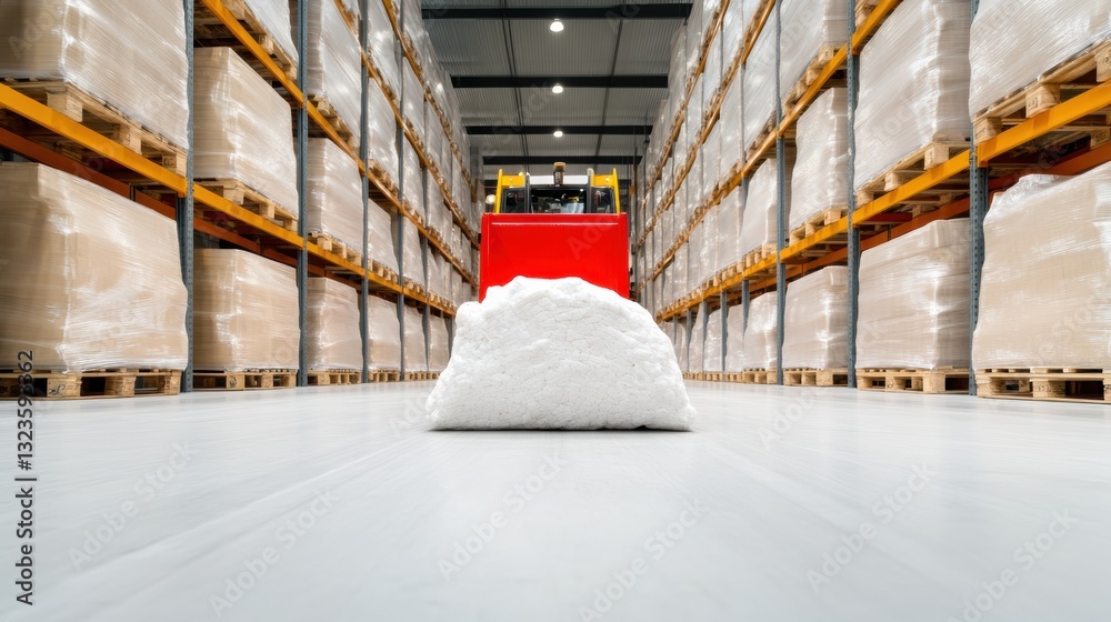 Fototapete Hyperefficient Logistics Visualization Minimalist Industrial Warehouse Workflow with Advanced Material Handling Forklift - Supply Chain Optimization in High-Performance Operational Ecosystem