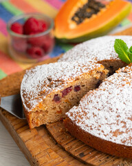 Delicious whole wheat vegan cake with papaya and nuts.