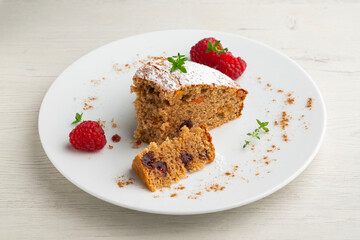 Delicious whole wheat vegan cake with papaya and nuts.