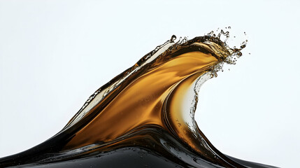 Dynamic Golden Liquid Wave Splashing Against White Backdrop in High Detail
