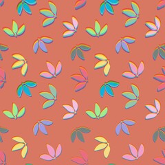 autumn leaves colorful seamless pattern on orange background 