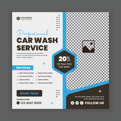 Car wash services social media post design template or Car Washing marketing square banner design.