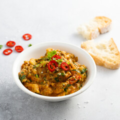 Roasted vegetables dip with chili pepper