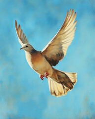 Naklejka premium Mourning Dove Landing in Flight. Majestic Bird Soaring in Blue Sky