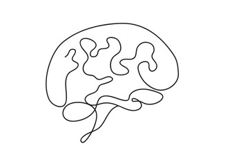 black and white vector continuous line drawing of  human brain