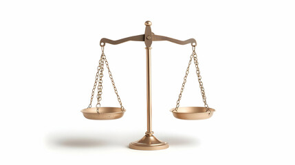 Golden Justice Scale on White Isolated Background Representing Fairness and Legal Balance