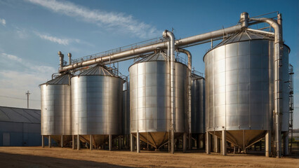 Obraz premium Large Industrial Grain Silos at Processing Facility