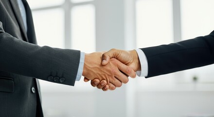 Two individuals shaking hands, symbolizing business agreement
