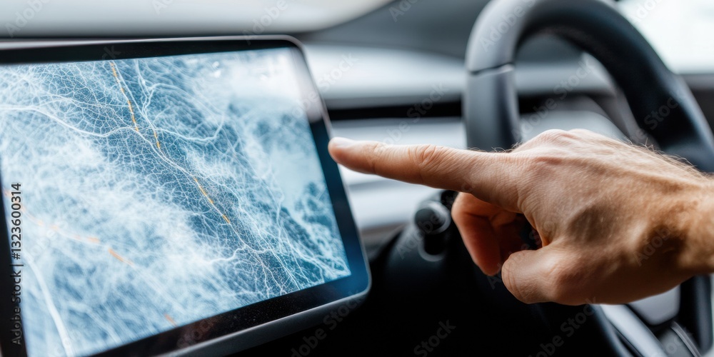 Aufkleber Futuristic AI-Powered Navigation Holographic Touchscreen Interface Transforming Automotive UX with Immersive Digital Interaction for Next-Generation Smart Mobility Solutions