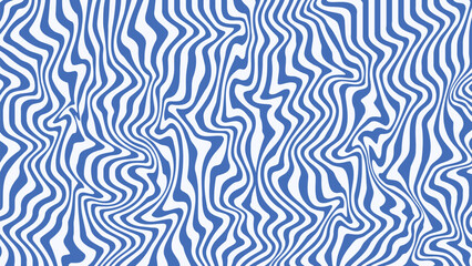 Blue wavy lines Abstract background. Trendy psychedelic retro summer backdrop. Waves, swirl and twirl pattern. Twisted distorted water texture. Y2k aesthetic design.