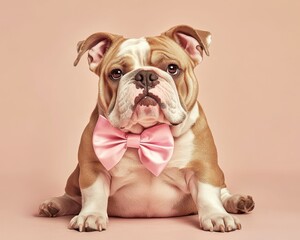 Fototapeta premium No Bull Funny Dog: A Comical Canine with Bow, A Cute Domestic Animal