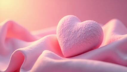 Obraz premium A Delicate Pink Heart Rests Gently on Soft Fabric, Illuminated by Warm, Gentle Light