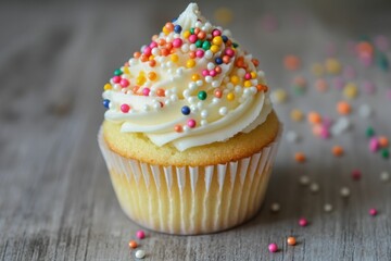 Nonpareils Sprinkle Cupcake Candy Decoration on White Background