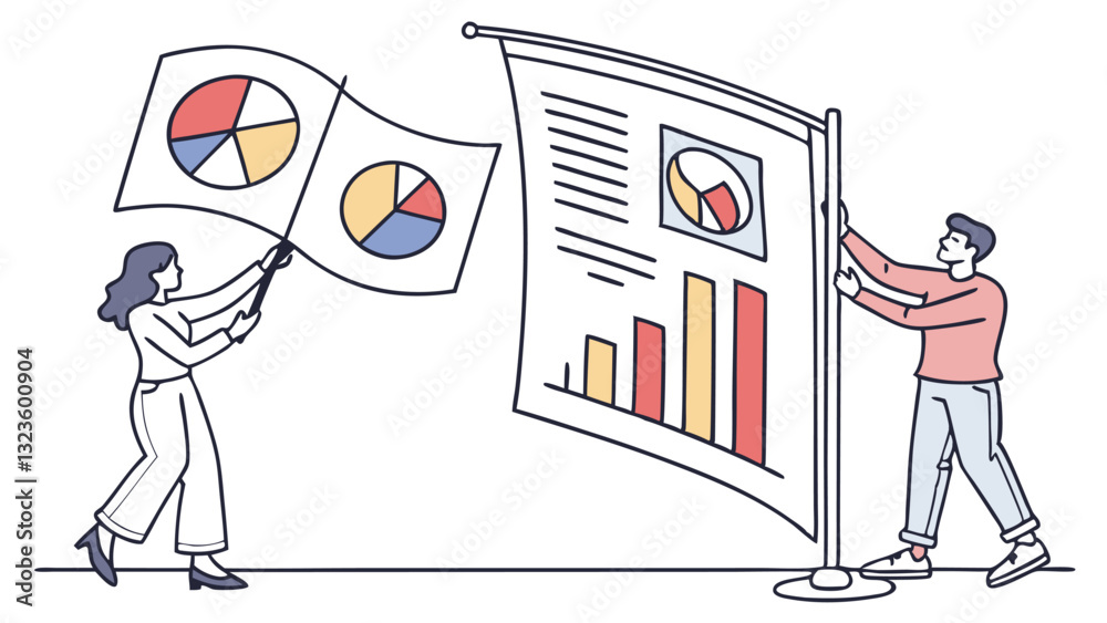 Leinwandbilder Vector illustration of a person presenting data analysis charts in a professional setting during a business meeting