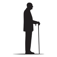 Seasoned Standing Oldman silhouette, reflecting decades of wisdom - Oldman illustration - Minimalist Standing Oldman vector - Lifelong thinker
