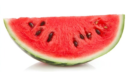 Freshly Sliced Watermelon with Bright Red Flesh and Dark Seeds on White Background