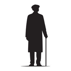 Wandering Standing Oldman silhouette, lost in memories of the past - Oldman illustration - Minimalist Standing Oldman vector - Nostalgic elder
