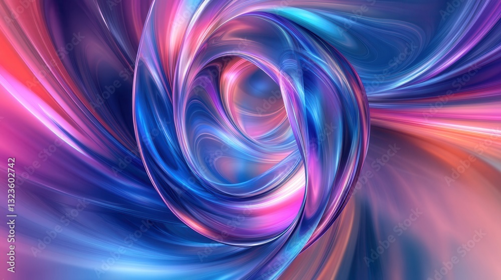Poster Colorful swirling patterns create dynamic abstract art with vibrant blue, purple, and pink hues in a balanced composition