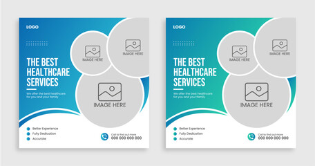 Corporate healthcare and medical social media post vector template.