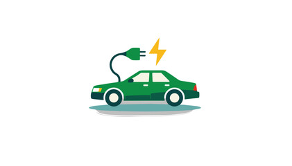 Naklejka premium Green electric car with charging plug and power symbol.