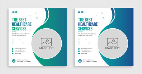 Corporate healthcare and medical social media post vector template.