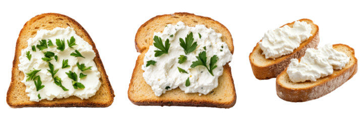 Toasted bread slices topped with creamy ricotta cheese and fresh parsley