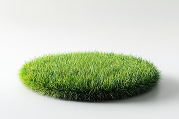 3D Render of Grass Podium with White Background, Green Nature Theme, and Copy Space