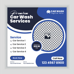 Car wash services social media post design template or Car Washing marketing square banner design.