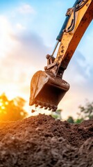 Industrial Performance at Golden Hour High-Precision Excavator Transforming Landscapes with Sustainable Construction Technology and Operational Excellence