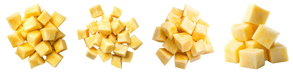 Fresh pineapple chunks isolated on transparency background, vibrant and juicy