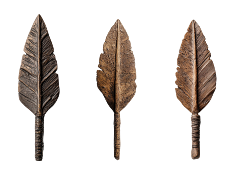 Artistic representation of ancient wooden leaf-shaped tools