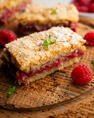 Delicious homemade raspberry crumble tart 