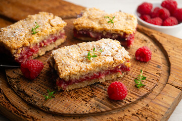 Delicious homemade raspberry crumble tart 