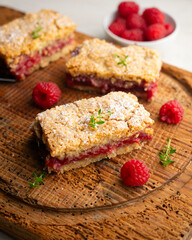Delicious homemade raspberry crumble tart 