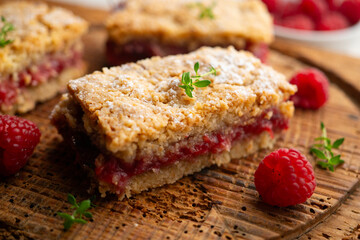 Delicious homemade raspberry crumble tart 