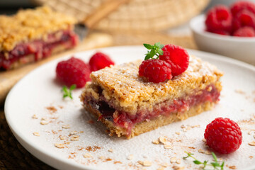 Delicious homemade raspberry crumble tart 