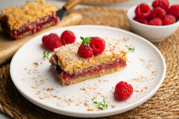 Delicious homemade raspberry crumble tart 