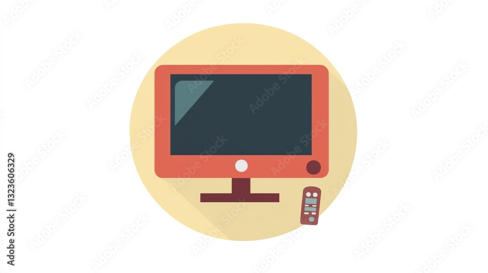 Poster illustration of a modern computer monitor with a remote control on a simple background emphasizing a