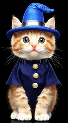 Adorable cat dressed as a wizard with a blue hat 