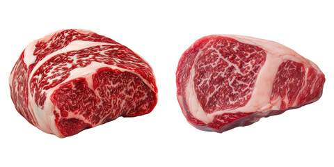 Obraz premium Two marbled raw beef steaks isolated on transparency background