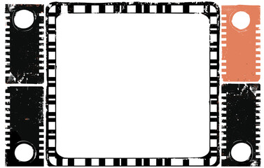 Vector photo background, vintage filmstrip roll frame, old grunge movie film long strip, transparent film frame, video or movie filmstrip overlay, cinema, camera long film strip.